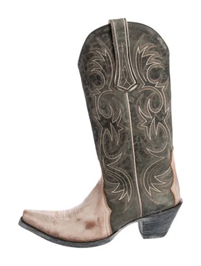 Pre-owned Old Gringo Leather Patterned Western Boots In Green