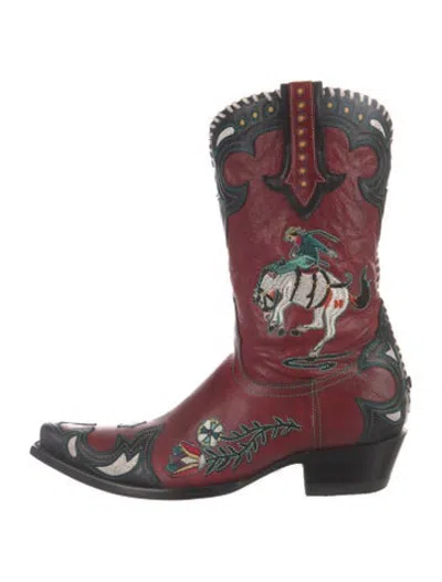 Pre-owned Old Gringo Leather Patterned Western Boots In Red
