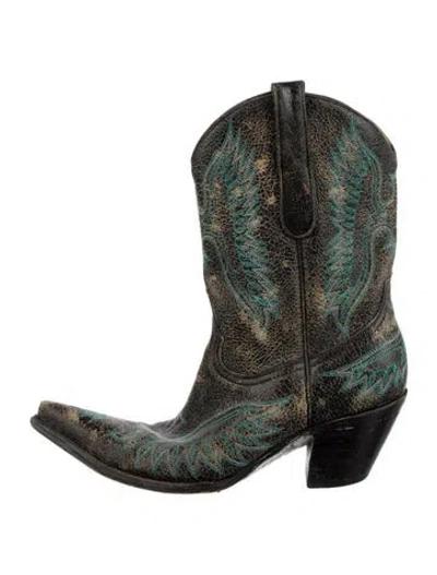 Pre-owned Old Gringo Leather Printed Western Boots In Blue