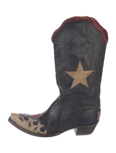Pre-owned Old Gringo Leather Printed Western Boots In Blue