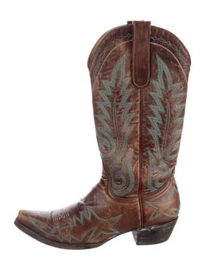 Pre-owned Old Gringo Leather Printed Western Boots In Blue/brown