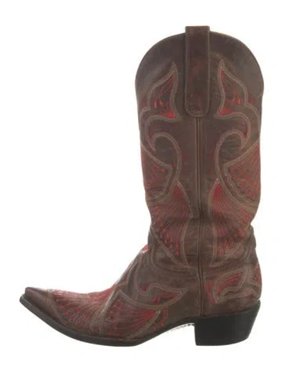 Pre-owned Old Gringo Leather Printed Western Boots In Brown