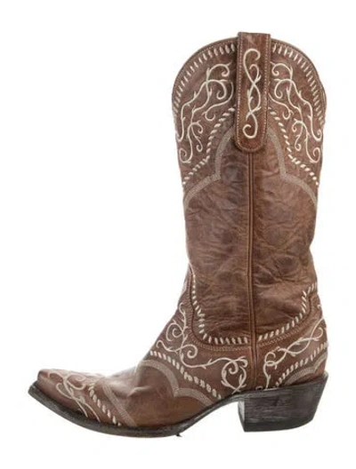Pre-owned Old Gringo Leather Printed Western Boots In Brown