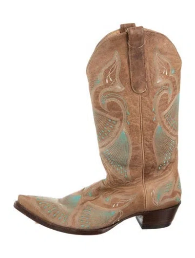 Pre-owned Old Gringo Leather Printed Western Boots In Brown