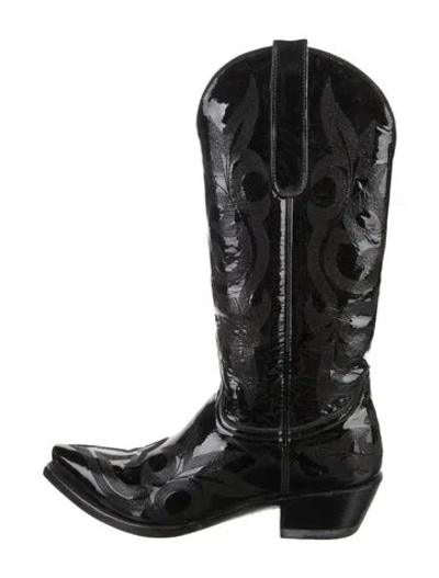 Pre-owned Old Gringo Patent Leather Patterned Western Boots In Black