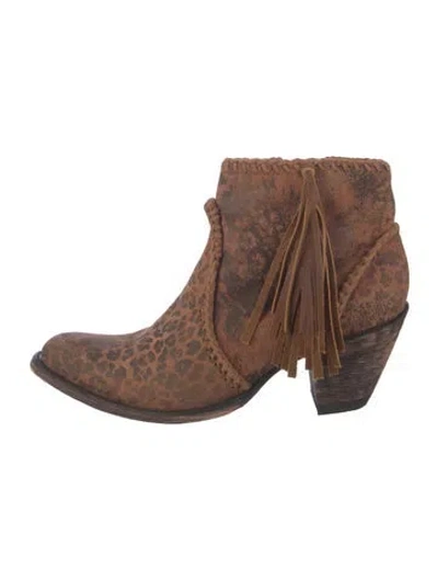 Pre-owned Old Gringo Suede Animal Print Western Boots In Black/brown