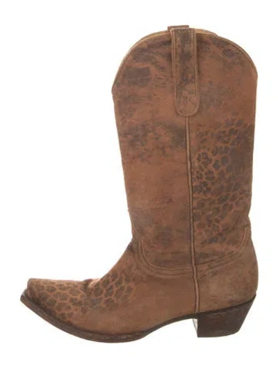 Pre-owned Old Gringo Suede Animal Print Western Boots In Brown