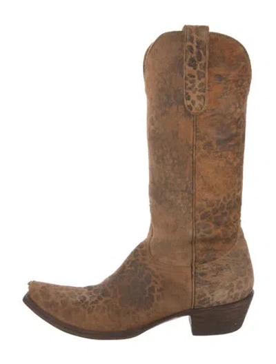Pre-owned Old Gringo Suede Animal Print Western Boots In Brown