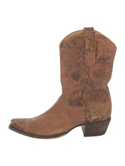 Pre-owned Old Gringo Suede Animal Print Western Boots In Brown