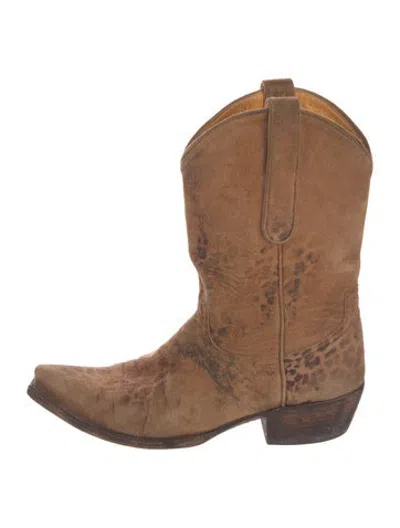 Pre-owned Old Gringo Suede Animal Print Western Boots In Brown