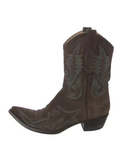 Pre-owned Old Gringo Suede Embroidered Accent Western Boots In Brown