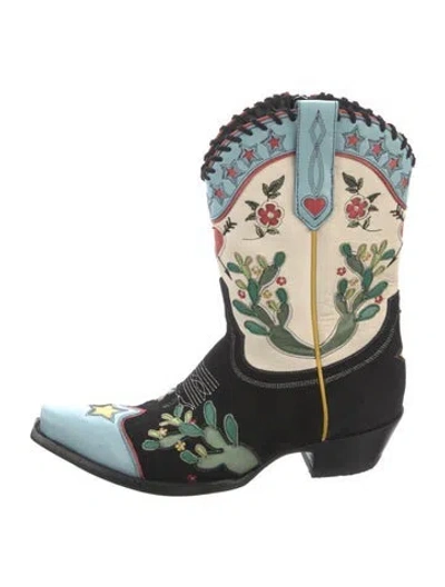 Pre-owned Old Gringo Suede Floral Print Western Boots In Multicolor