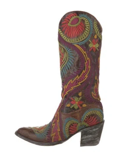 Pre-owned Old Gringo Suede Paisley Print Western Boots In Brown/red