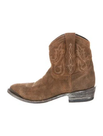 Pre-owned Old Gringo Suede Patterned Western Boots In Brown