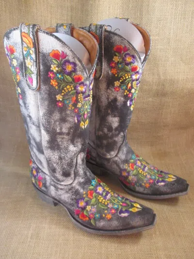Pre-owned Old Gringo Women's 13" Sora Leather Snip Toe Embroirdered Boots, W 8.5 B - In Black