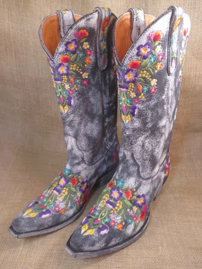 Pre-owned Old Gringo Women's 13" Sora Leather Snip Toe Embroirdered Boots, W 9 B - In Black