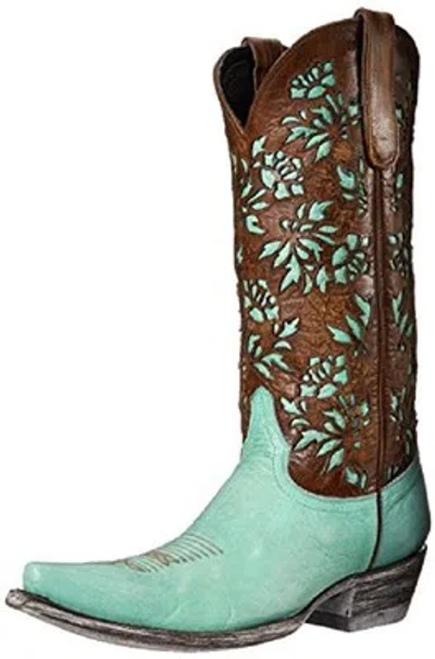 Pre-owned Old Gringo Women's Mary Lou Turquoise/brown Floral Laser Zip Top Snip Boots