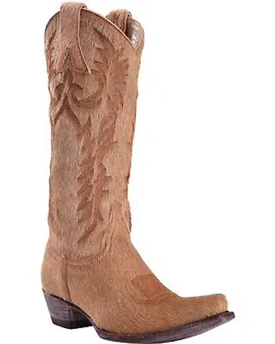 Pre-owned Old Gringo Women's Mayra Bone Hair On Laser Stitch Western Boot Snip Toe In White