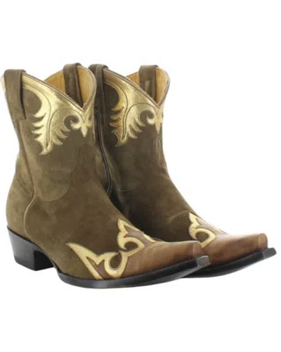 Pre-owned Old Gringo Women's Nevada Overlay Suede Western Booties - Snip Toe - Bl 3939-1 In Brown