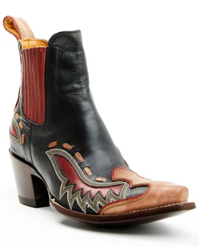 Pre-owned Old Gringo Women's Quiroga Western Booties - Snip Toe - Bl3871-1 In Black/red
