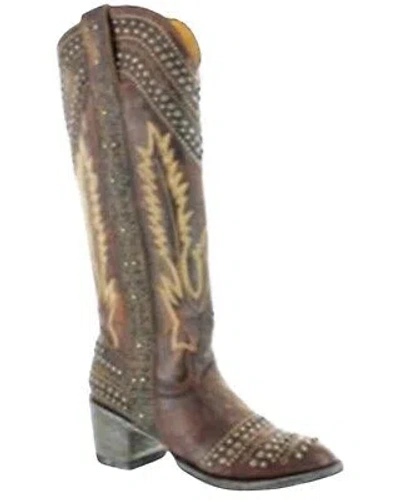 Pre-owned Old Gringo Women's Sofia Studded Western Boot - Round Toe - L3352-3 In Gold