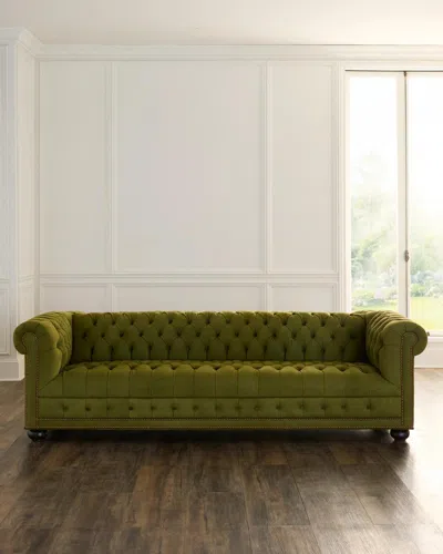 Old Hickory Tannery Ava 131" Leather Chesterfield Sofa In Green
