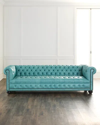 Old Hickory Tannery Callie 131" Leather Chesterfield Sofa In Blue