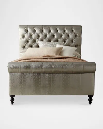 Old Hickory Tannery Jesse Faux-leather Tufted King Bed In Platinum