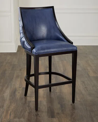 Old Hickory Tannery Kellan Leather Tufted Barstool, 28" In Blue