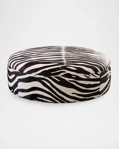 Old Hickory Tannery Kesi Zebra-print Hair On Hide Ottoman In Black