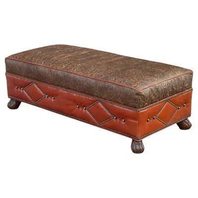 Pre-owned Old Hickory Tannery Leather Cocktail Ottoman From Lucchese Home Collection In Brown