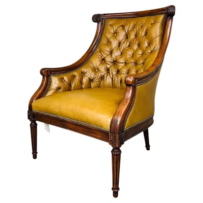 Pre-owned Old Hickory Tannery Louis Xvi Style Tufted Golden Cognac Leather Lounge Chair By  In Brown