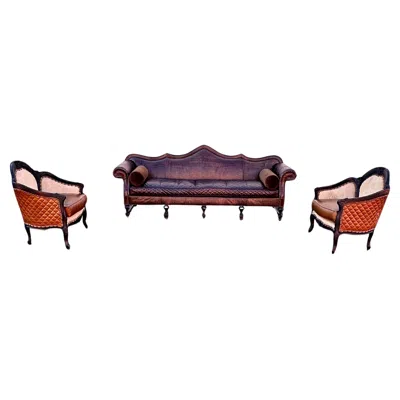 Pre-owned Old Hickory Tannery Old Hickory Rustic Western Bergere Cowhide Chairs Alligator Leather Sofa In Brown