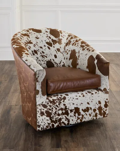 Old Hickory Tannery Taylor Hair On Hide & Leather Swivel Chair In Brown
