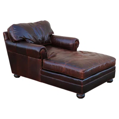 Pre-owned Old Hickory Tannery Vintage  Brown Leather Chaise Lounge Chair, Feather Cushions