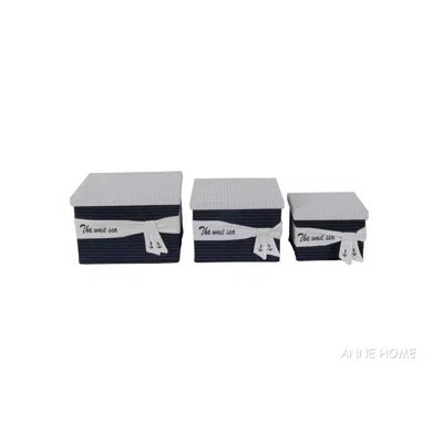 Old Modern Handicrafts Ab010 Fabric Boxes With Cover - Pack Of 3 In Blue