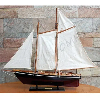 Old Modern Handicrafts America Painted Medium Sailboat Schooner Yacht Model In Clear
