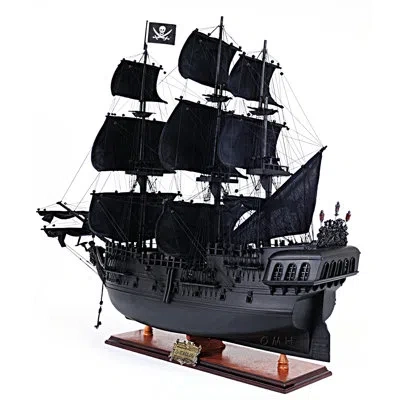 Old Modern Handicrafts Black Pearl Pirate Ship With Table Top Display Case In Wood