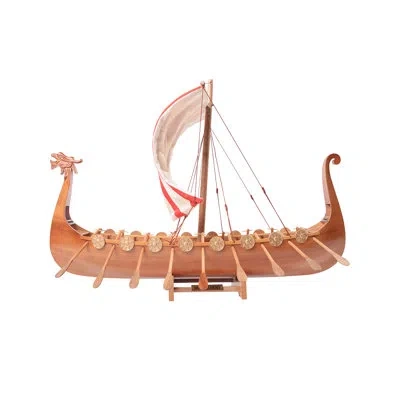 Old Modern Handicrafts Captivating Drakkar Viking Combo: A Model Ship And Legendary Hat In Brown
