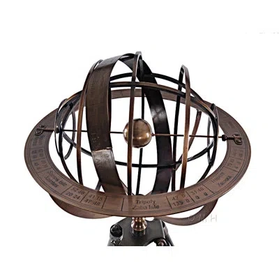 Old Modern Handicrafts Decorative Brass Armillary Globe With Wood Stand In Coffee