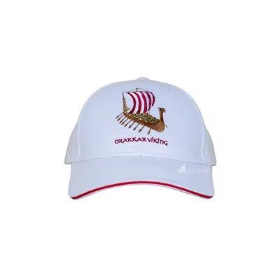 Old Modern Handicrafts Drakkar Viking Embroidered Cap In White By Alison Nautical In Clear