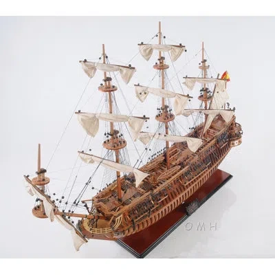 Old Modern Handicrafts San Felipe Open Hull Model Boat In Brown