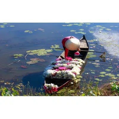 Old Modern Handicrafts Small South East Asia Sampan Boat Red Bottom Thuyen Ba La Tam Ban In Brown