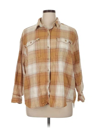 Pre-owned Old Navy 3/4 Sleeve Button Down Shirt In Brown