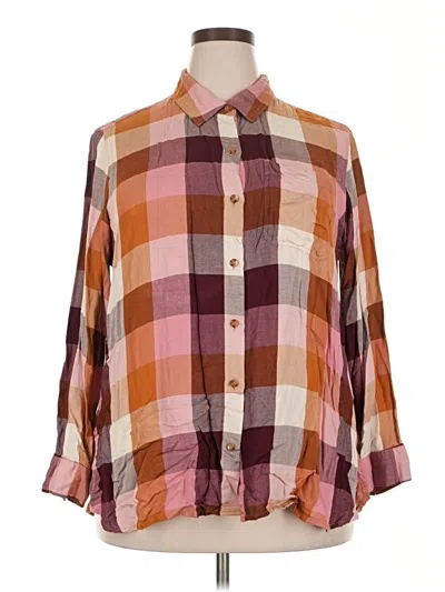 Pre-owned Old Navy 3/4 Sleeve Button Down Shirt In Brown