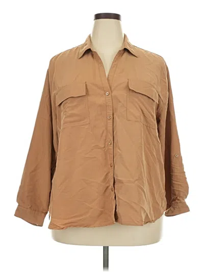 Pre-owned Old Navy 3/4 Sleeve Button Down Shirt In Brown