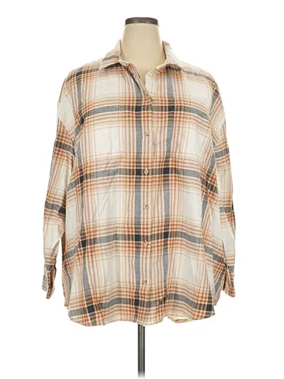 Old Navy 3/4 Sleeve Button Down Shirt In Brown