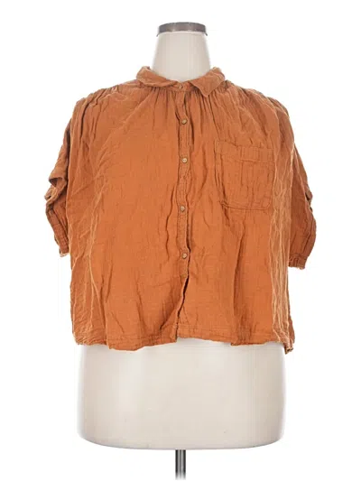 Pre-owned Old Navy 3/4 Sleeve Button Down Shirt In Brown