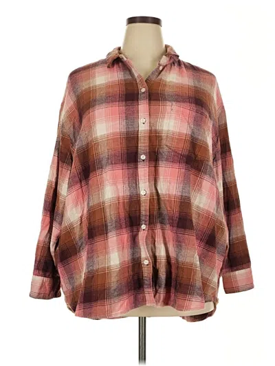 Pre-owned Old Navy 3/4 Sleeve Button Down Shirt In Brown