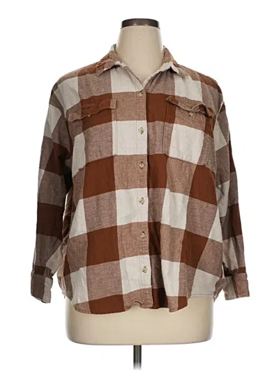 Pre-owned Old Navy 3/4 Sleeve Button Down Shirt In Brown